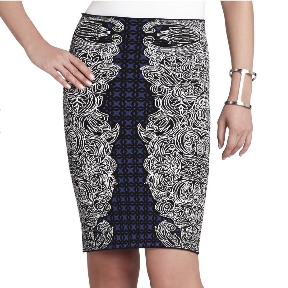 BCBGMaxAzria Navy and White Pencil Skirt